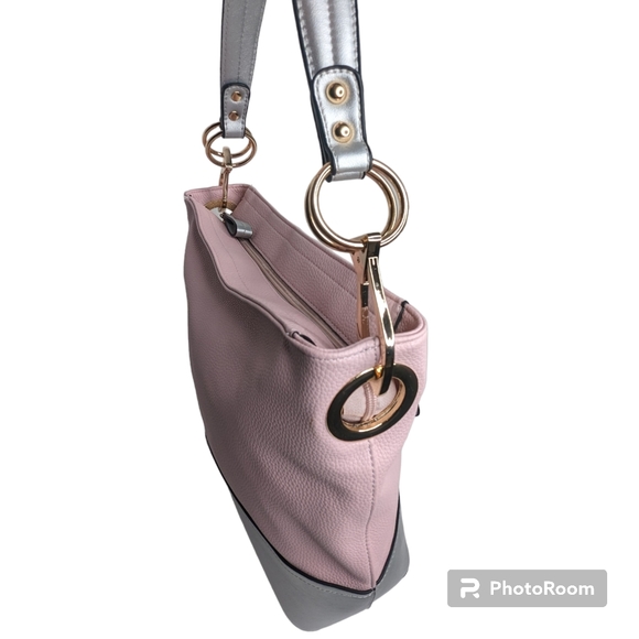 MKF Collection Vegan Leather Magnolia Women’s Hobo Bag Pink Silver - Picture 5 of 16